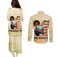 Afro Nurses Couples Matching Puletasi and Long Sleeve Button Shirt Black Queen African - Wonder Print Shop
