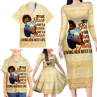 Afro Nurses Family Matching Long Sleeve Bodycon Dress and Hawaiian Shirt Black Queen African - Wonder Print Shop