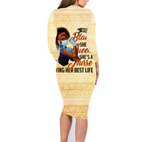 Afro Nurses Family Matching Long Sleeve Bodycon Dress and Hawaiian Shirt Black Queen African - Wonder Print Shop