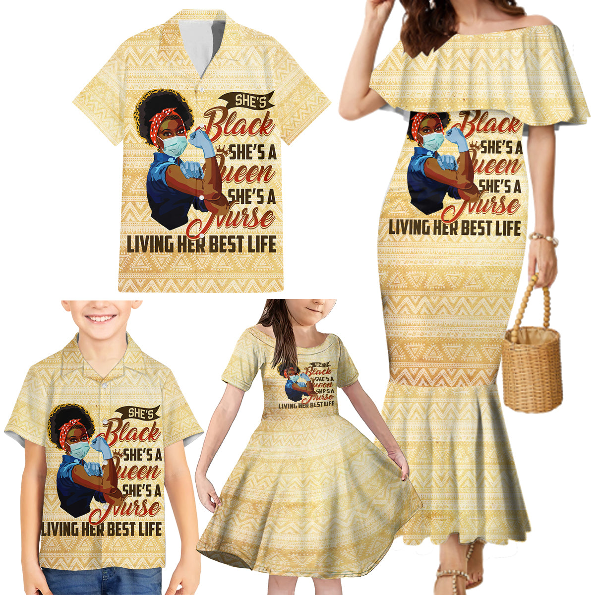Afro Nurses Family Matching Mermaid Dress and Hawaiian Shirt Black Queen African - Wonder Print Shop