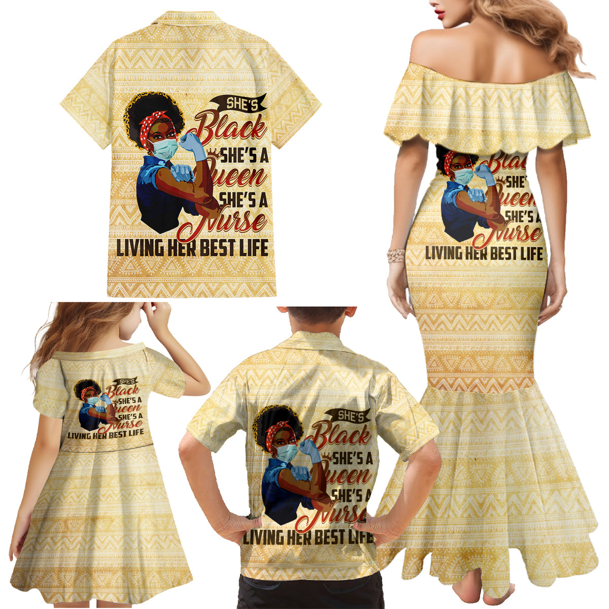Afro Nurses Family Matching Mermaid Dress and Hawaiian Shirt Black Queen African - Wonder Print Shop