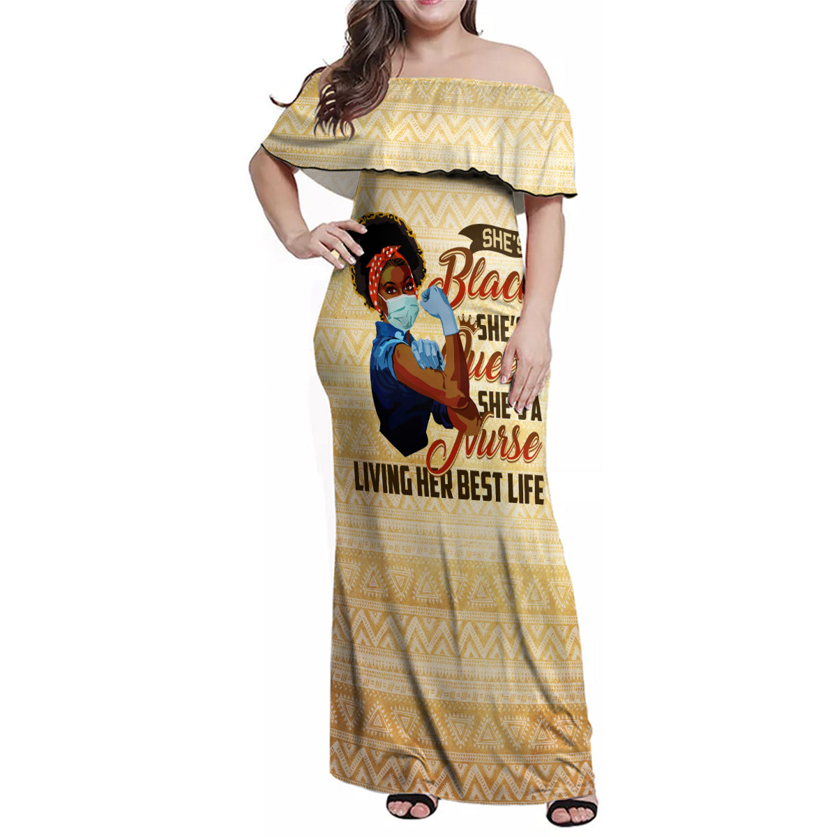 Afro Nurses Family Matching Off Shoulder Maxi Dress and Hawaiian Shirt Black Queen African - Wonder Print Shop