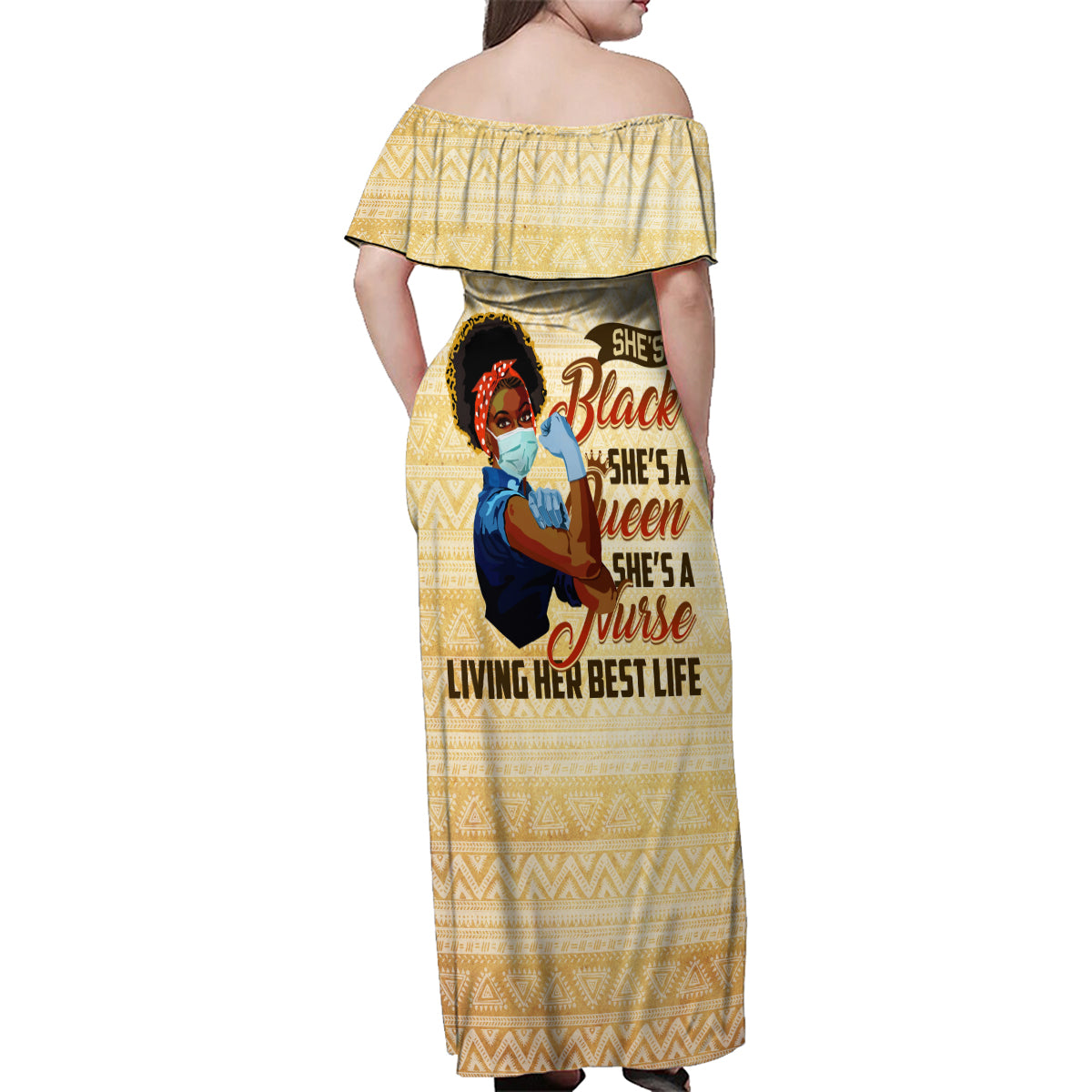 Afro Nurses Family Matching Off Shoulder Maxi Dress and Hawaiian Shirt Black Queen African - Wonder Print Shop