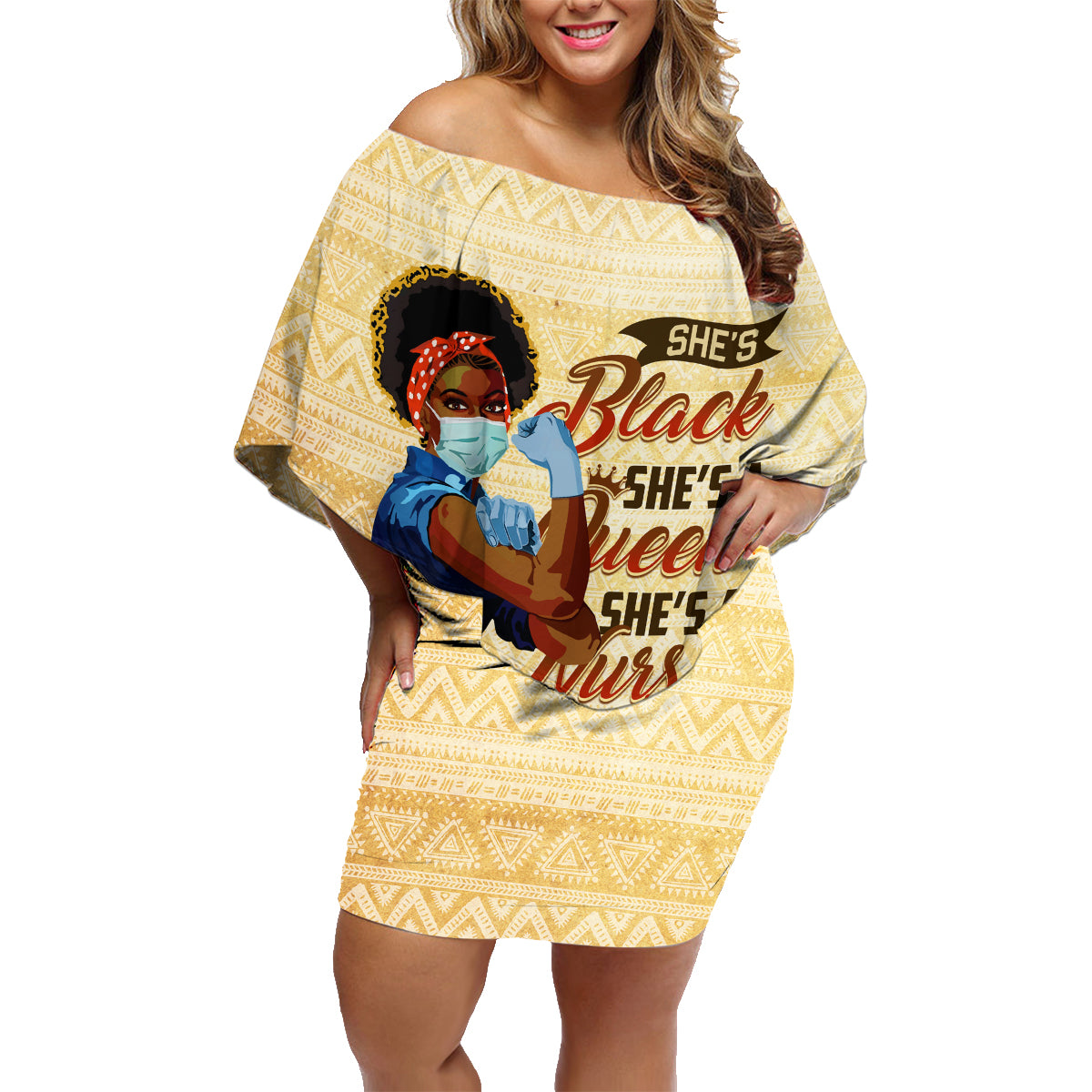 Afro Nurses Family Matching Off Shoulder Short Dress and Hawaiian Shirt Black Queen African - Wonder Print Shop
