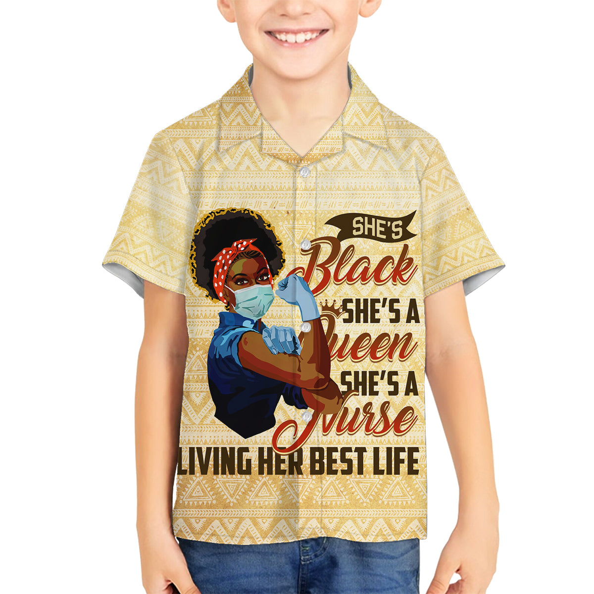 Afro Nurses Family Matching Off Shoulder Short Dress and Hawaiian Shirt Black Queen African - Wonder Print Shop