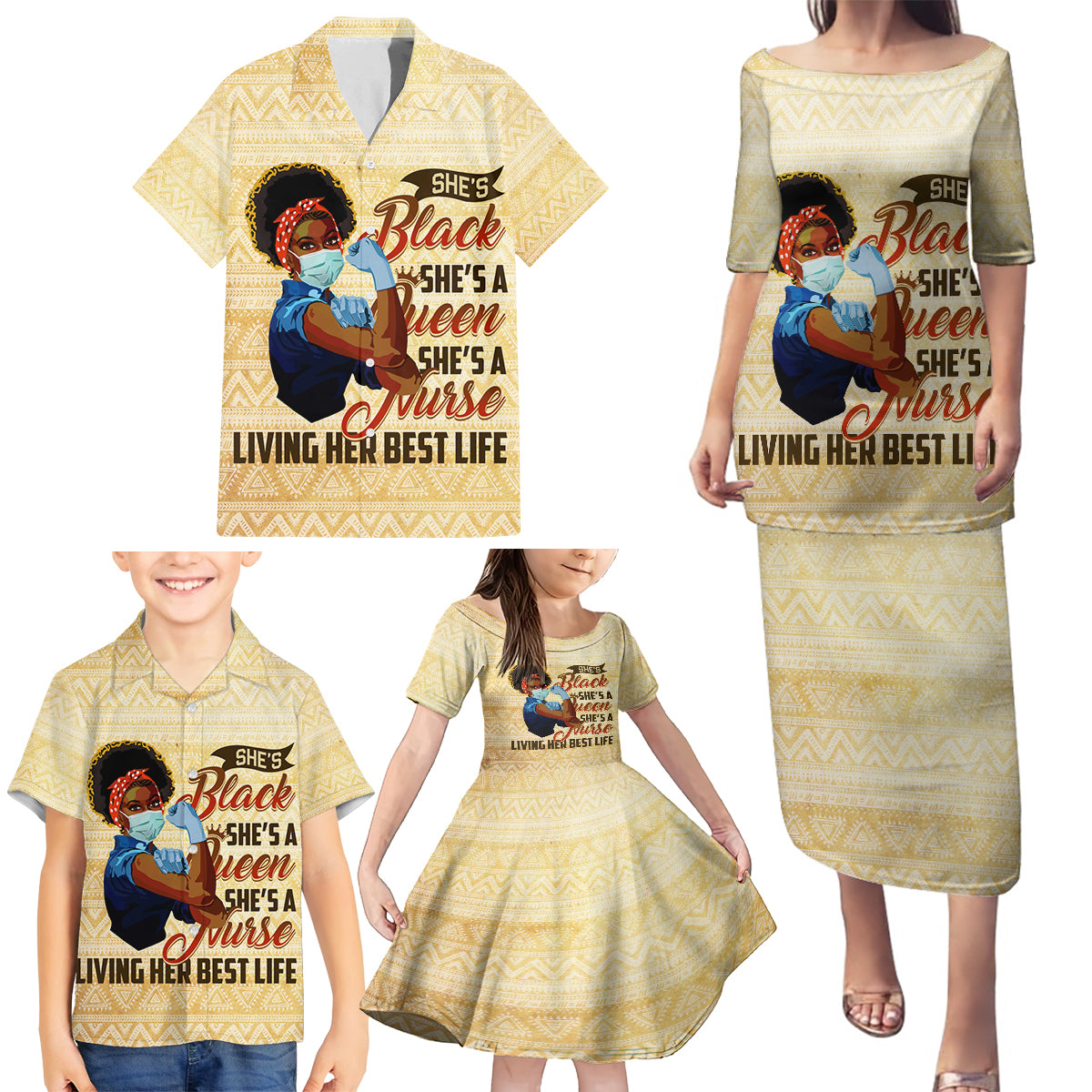Afro Nurses Family Matching Puletasi and Hawaiian Shirt Black Queen African - Wonder Print Shop