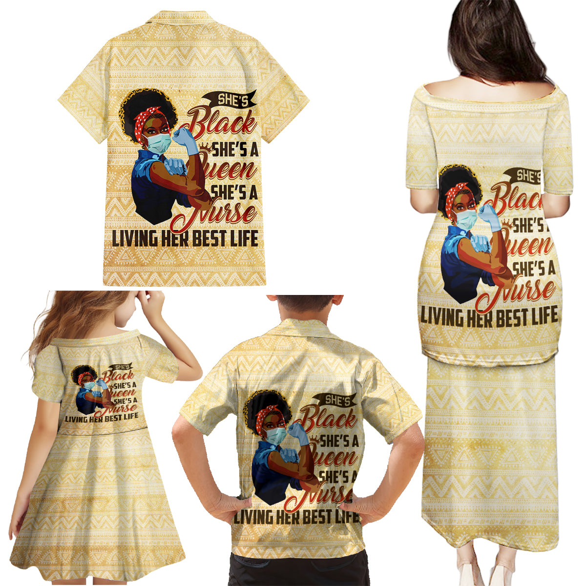 Afro Nurses Family Matching Puletasi and Hawaiian Shirt Black Queen African - Wonder Print Shop