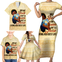 Afro Nurses Family Matching Short Sleeve Bodycon Dress and Hawaiian Shirt Black Queen African - Wonder Print Shop