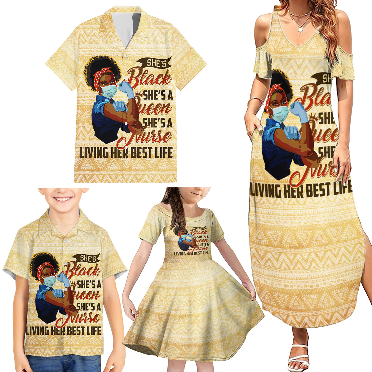 Afro Nurses Family Matching Summer Maxi Dress and Hawaiian Shirt Black Queen African - Wonder Print Shop