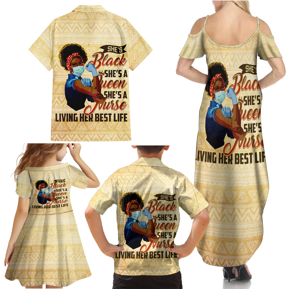 Afro Nurses Family Matching Summer Maxi Dress and Hawaiian Shirt Black Queen African - Wonder Print Shop
