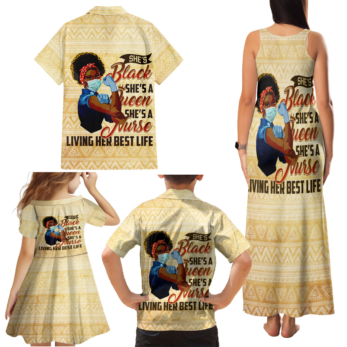 Afro Nurses Family Matching Tank Maxi Dress and Hawaiian Shirt Black Queen African - Wonder Print Shop