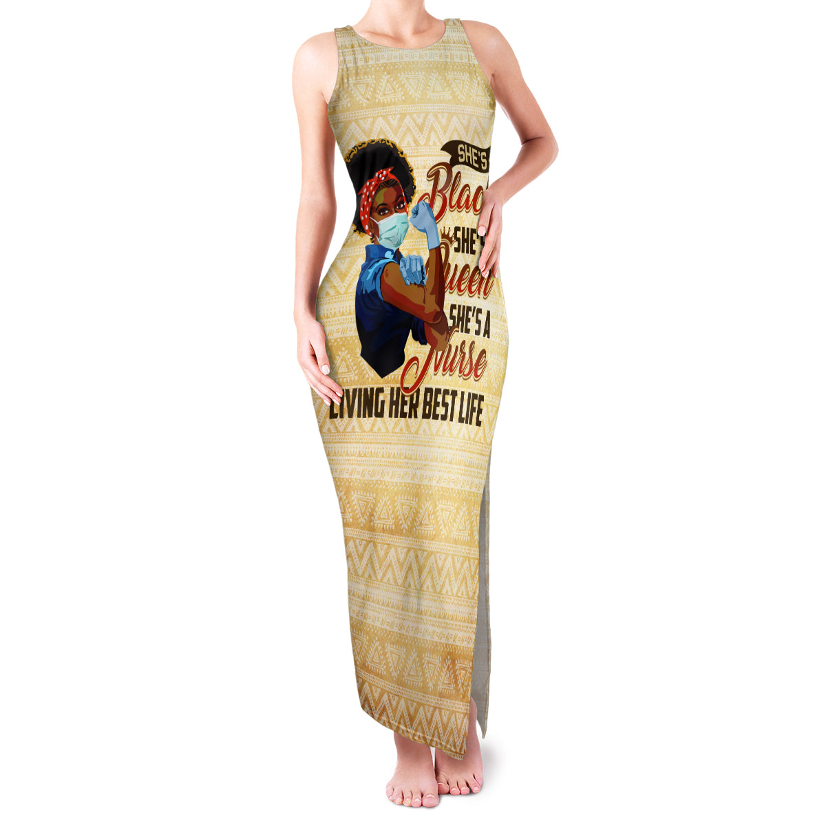 Afro Nurses Family Matching Tank Maxi Dress and Hawaiian Shirt Black Queen African - Wonder Print Shop
