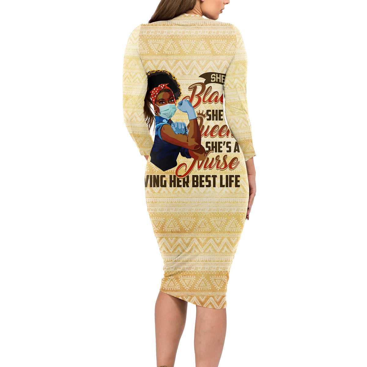 Afro Nurses Long Sleeve Bodycon Dress Black Queen African - Wonder Print Shop