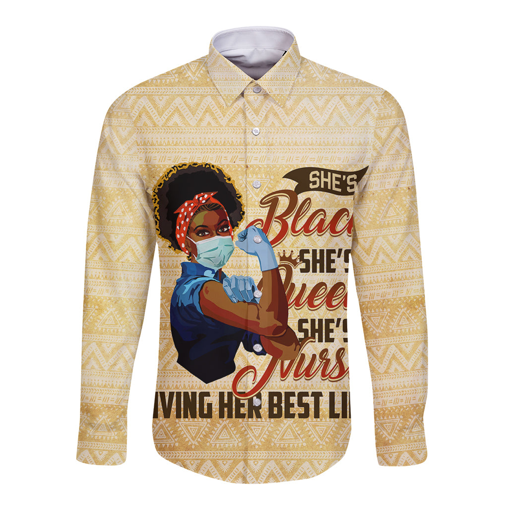 Afro Nurses Long Sleeve Button Shirt Black Queen African - Wonder Print Shop