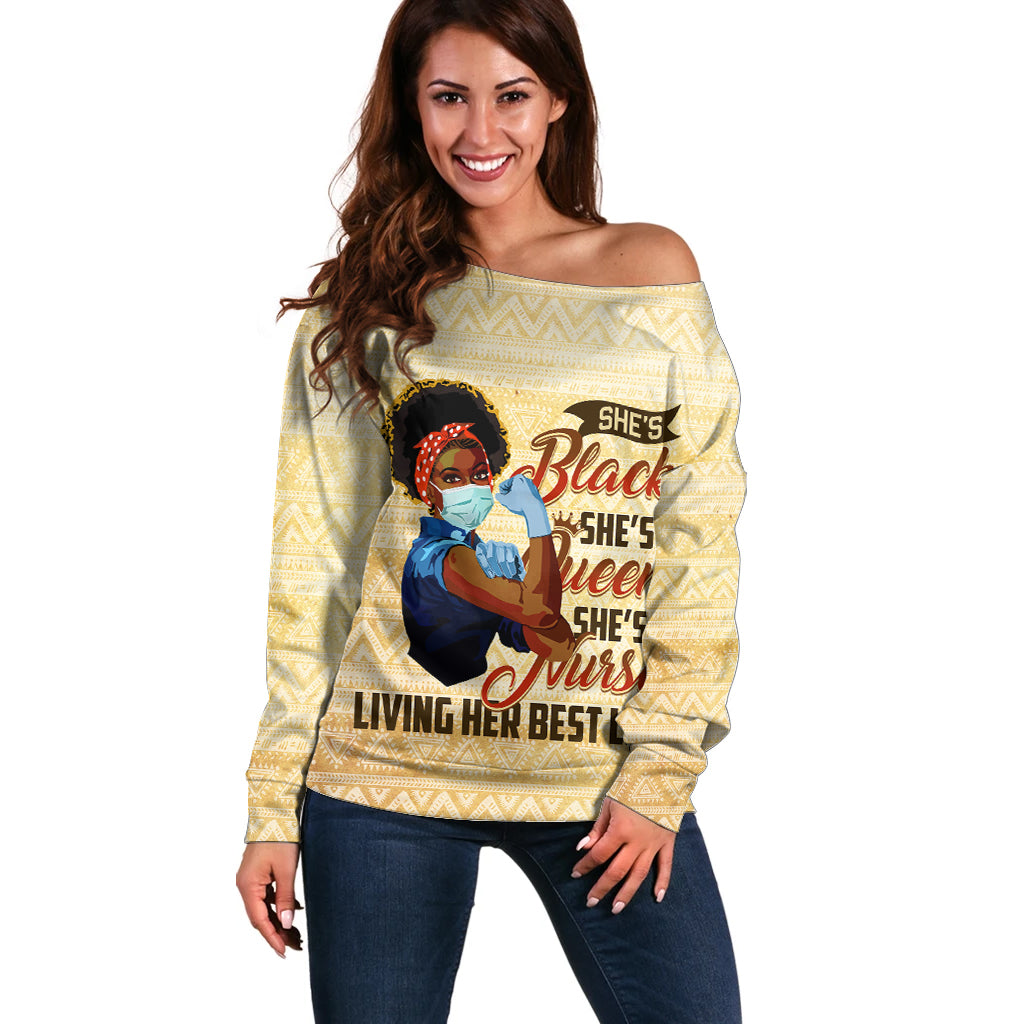 Afro Nurses Off Shoulder Sweater Black Queen African - Wonder Print Shop