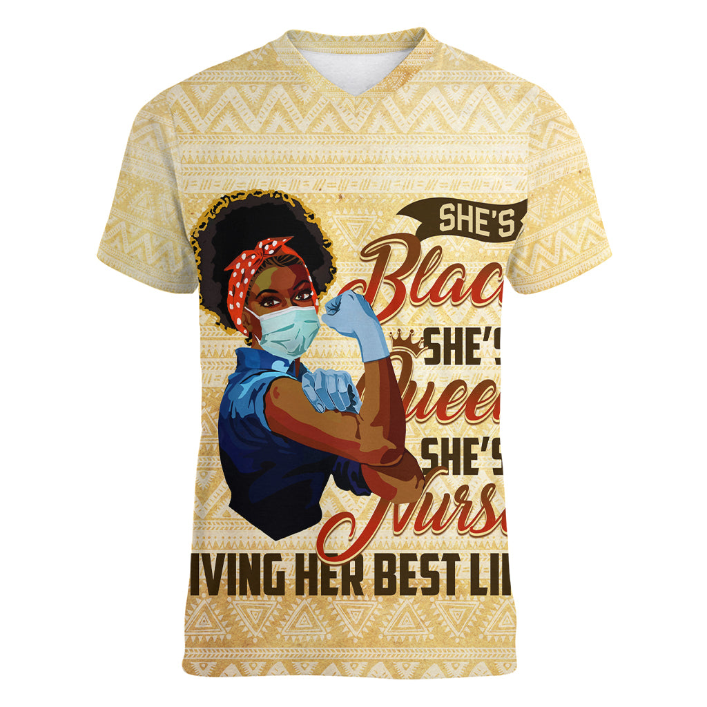 Afro Nurses Women V Neck T Shirt Black Queen African - Wonder Print Shop