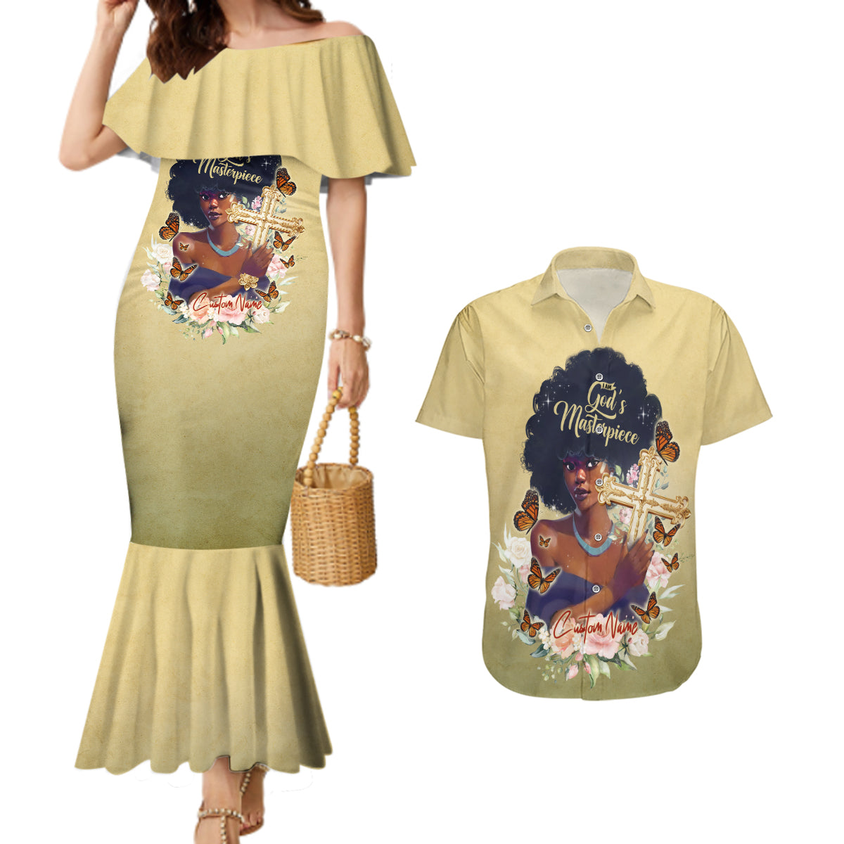 Personalized I Am God's Masterpiece Couples Matching Mermaid Dress and Hawaiian Shirt African Women - Wonder Print Shop