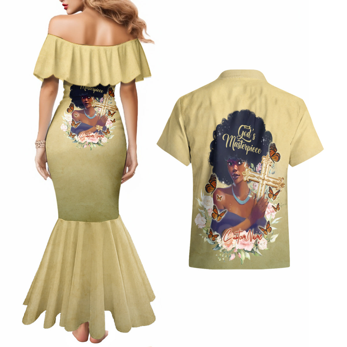 Personalized I Am God's Masterpiece Couples Matching Mermaid Dress and Hawaiian Shirt African Women - Wonder Print Shop