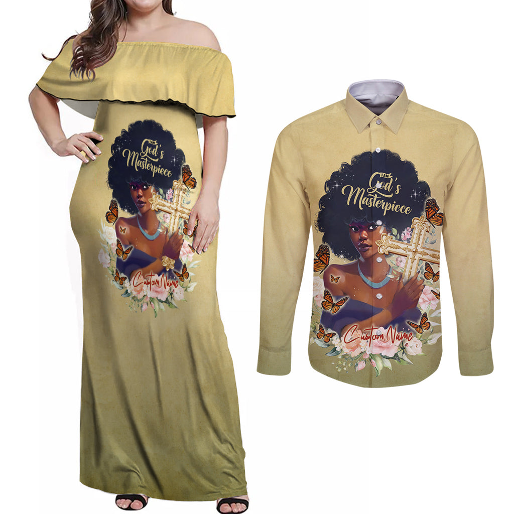 Personalized I Am God's Masterpiece Couples Matching Off Shoulder Maxi Dress and Long Sleeve Button Shirt African Women - Wonder Print Shop