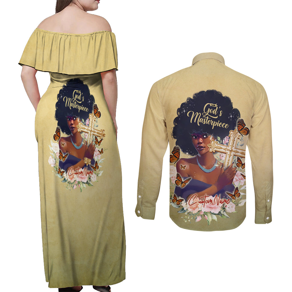 Personalized I Am God's Masterpiece Couples Matching Off Shoulder Maxi Dress and Long Sleeve Button Shirt African Women - Wonder Print Shop