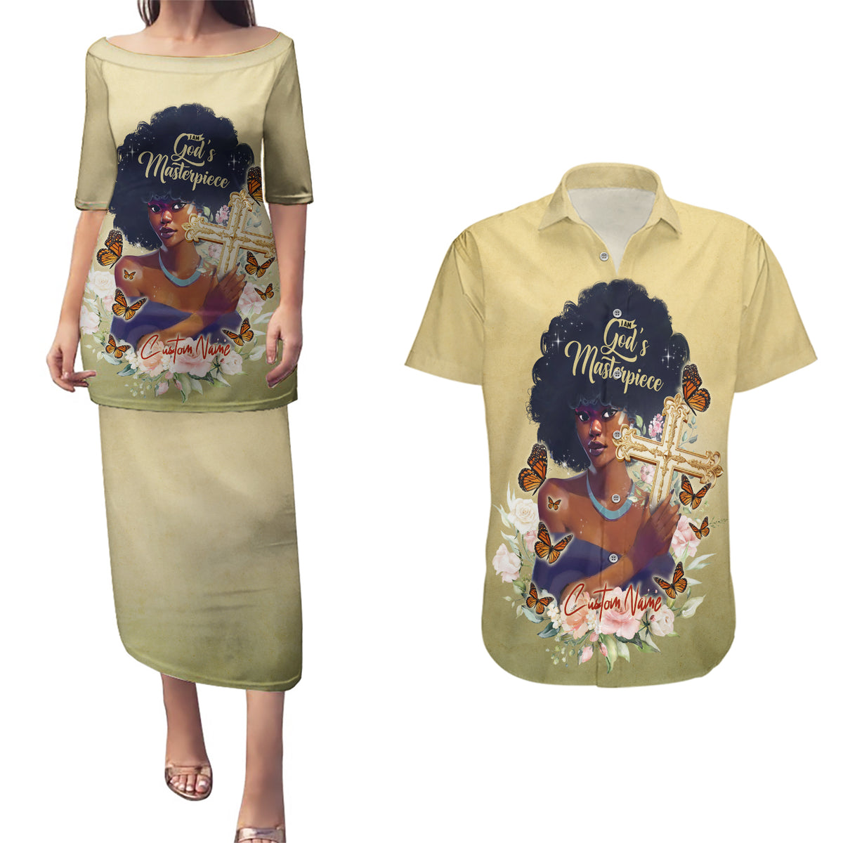 Personalized I Am God's Masterpiece Couples Matching Puletasi and Hawaiian Shirt African Women - Wonder Print Shop