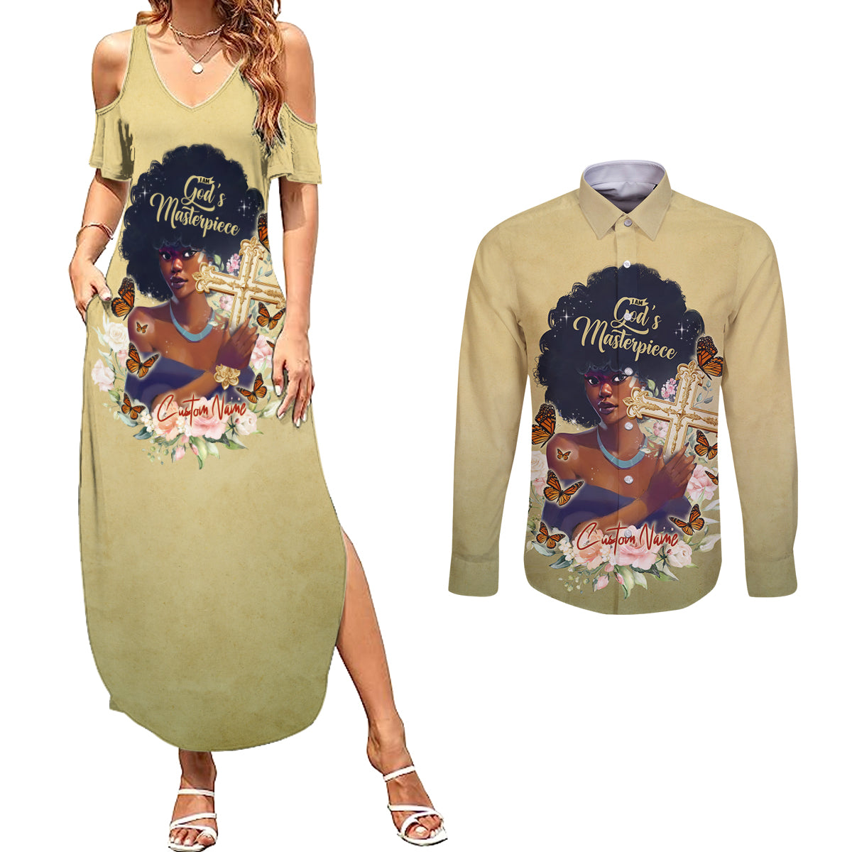 Personalized I Am God's Masterpiece Couples Matching Summer Maxi Dress and Long Sleeve Button Shirt African Women - Wonder Print Shop