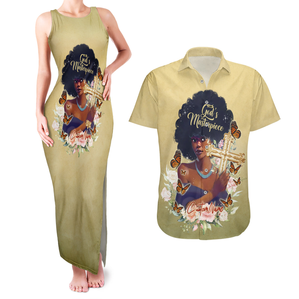 Personalized I Am God's Masterpiece Couples Matching Tank Maxi Dress and Hawaiian Shirt African Women - Wonder Print Shop