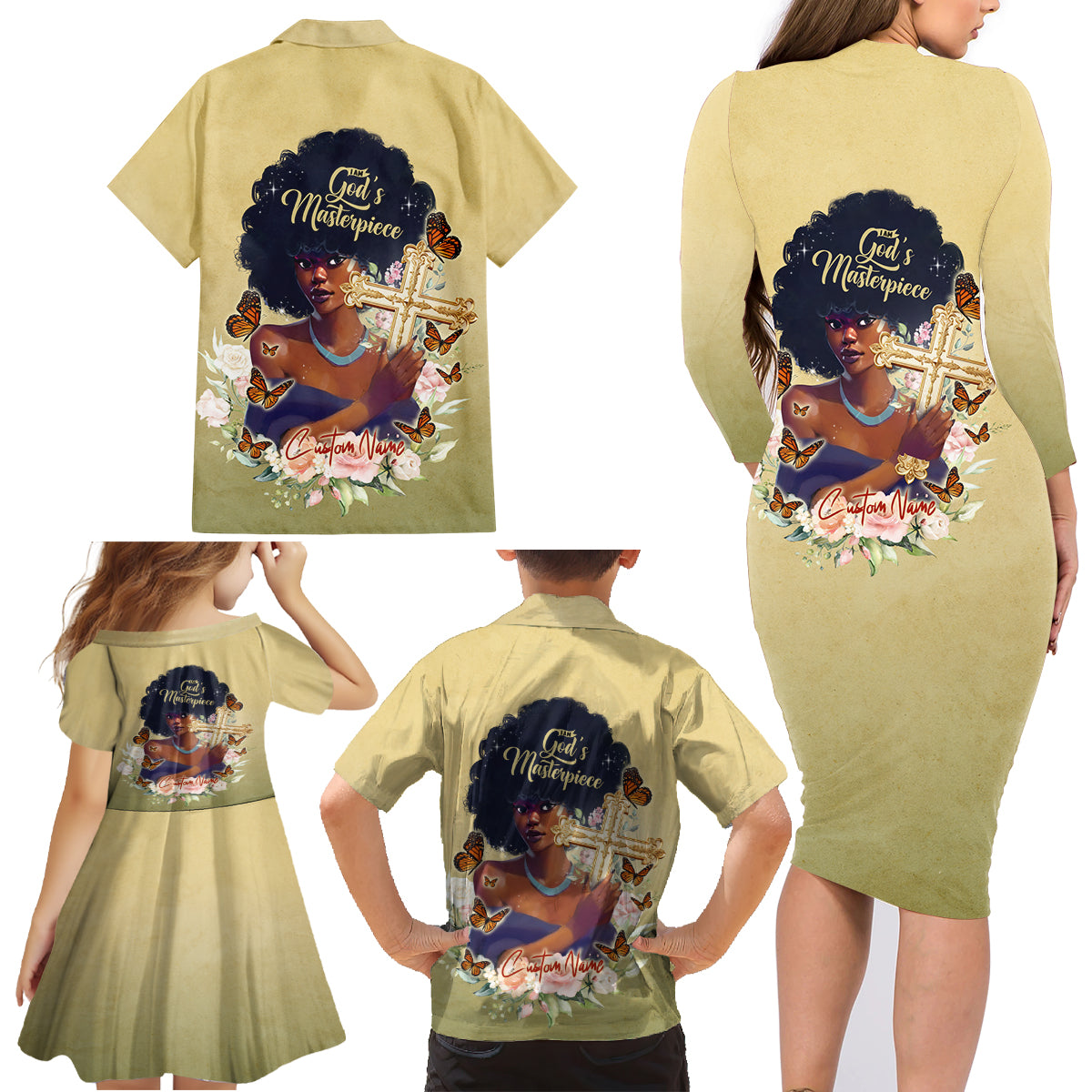 Personalized I Am God's Masterpiece Family Matching Long Sleeve Bodycon Dress and Hawaiian Shirt African Women - Wonder Print Shop