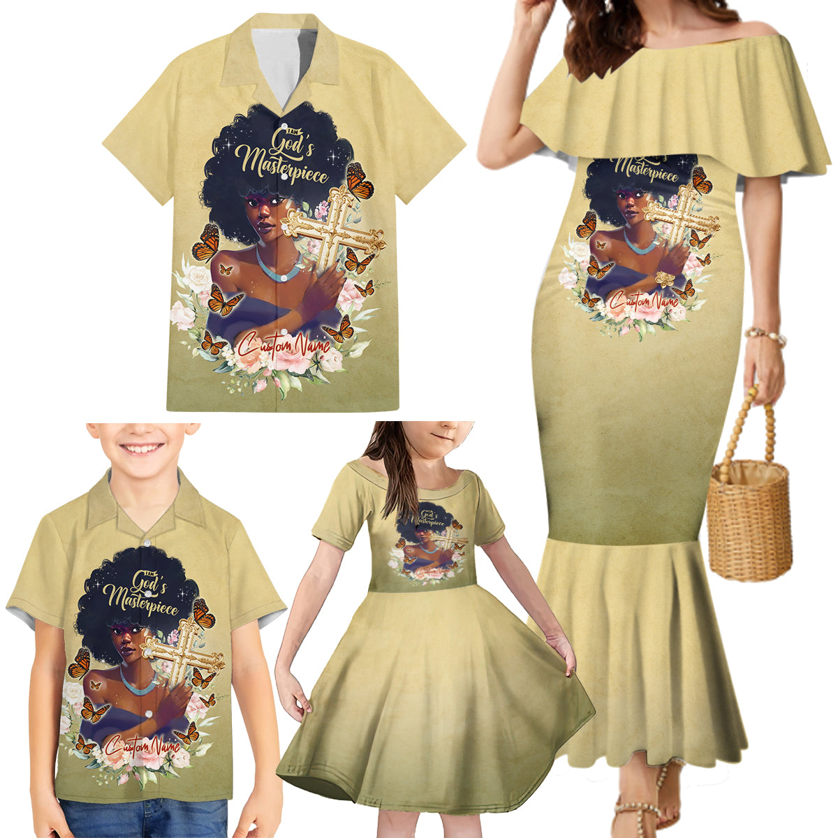 Personalized I Am God's Masterpiece Family Matching Mermaid Dress and Hawaiian Shirt African Women - Wonder Print Shop