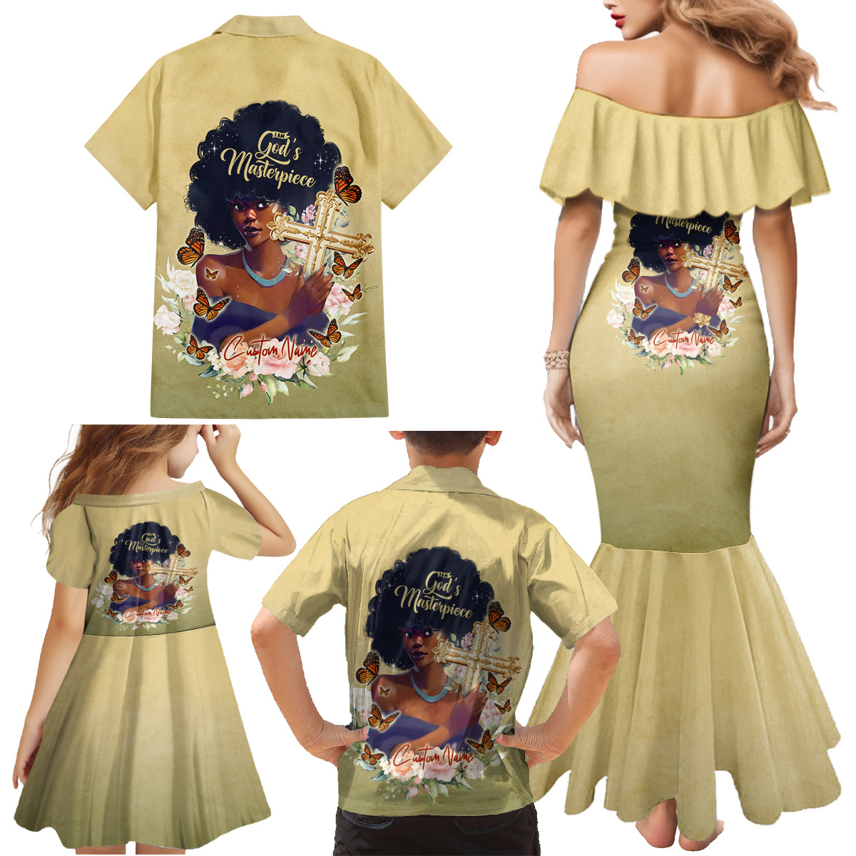 Personalized I Am God's Masterpiece Family Matching Mermaid Dress and Hawaiian Shirt African Women - Wonder Print Shop