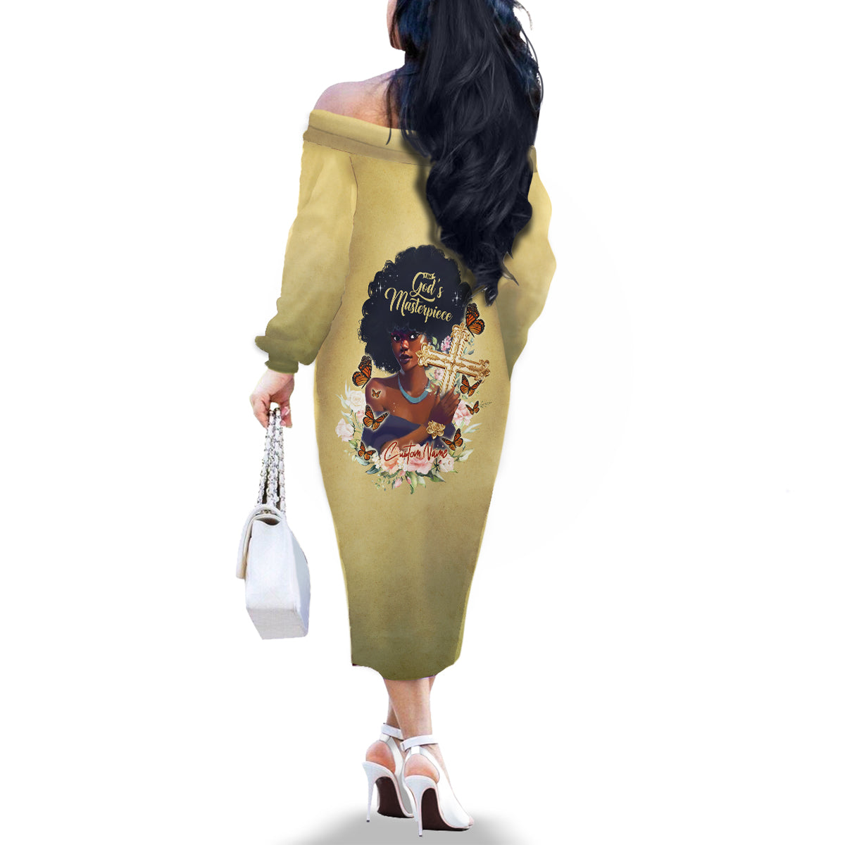 Personalized I Am God's Masterpiece Family Matching Off Shoulder Long Sleeve Dress and Hawaiian Shirt African Women - Wonder Print Shop