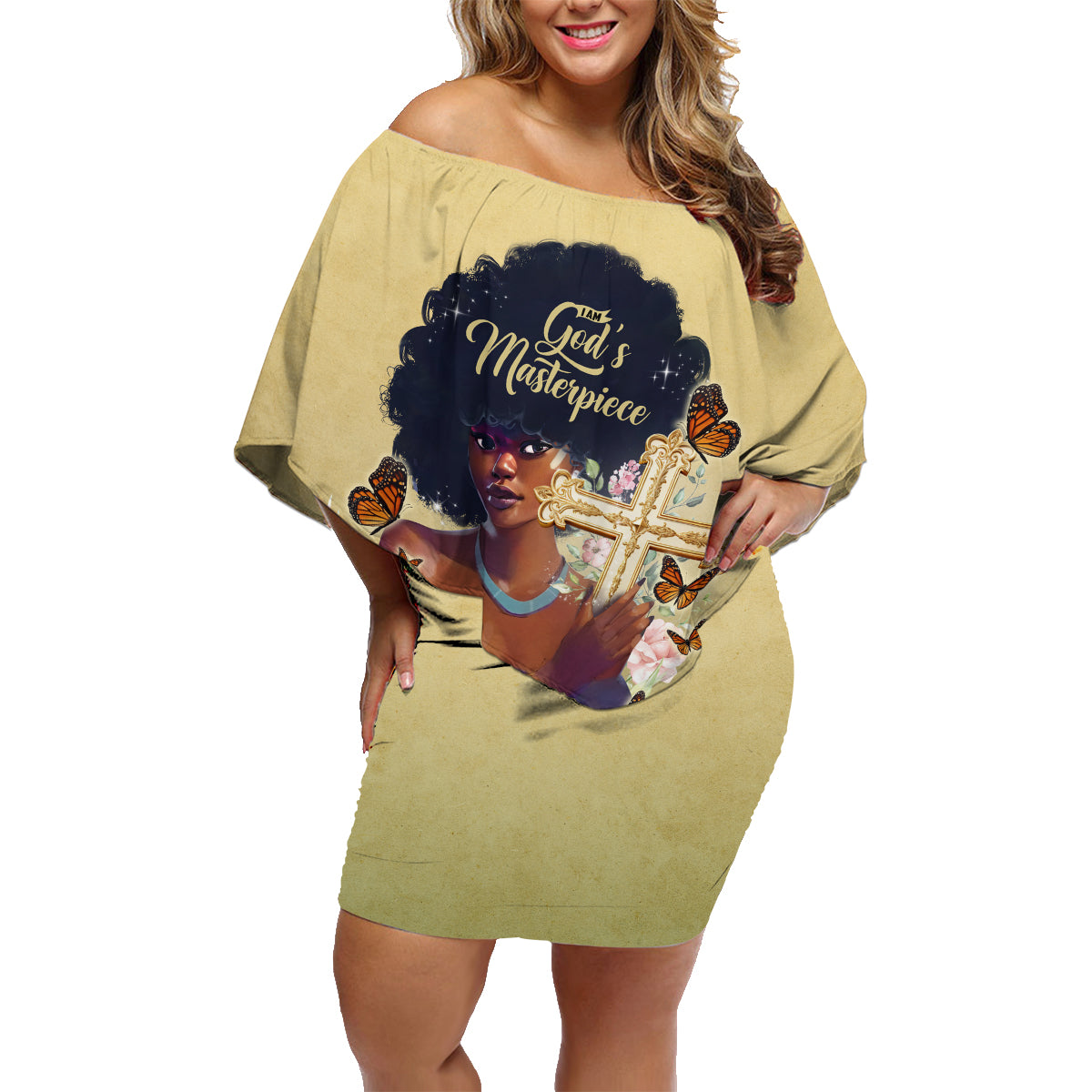 Personalized I Am God's Masterpiece Family Matching Off Shoulder Short Dress and Hawaiian Shirt African Women - Wonder Print Shop