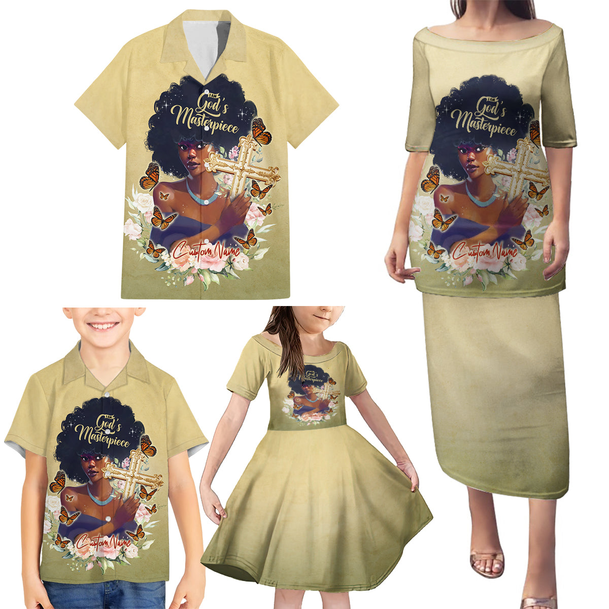Personalized I Am God's Masterpiece Family Matching Puletasi and Hawaiian Shirt African Women - Wonder Print Shop