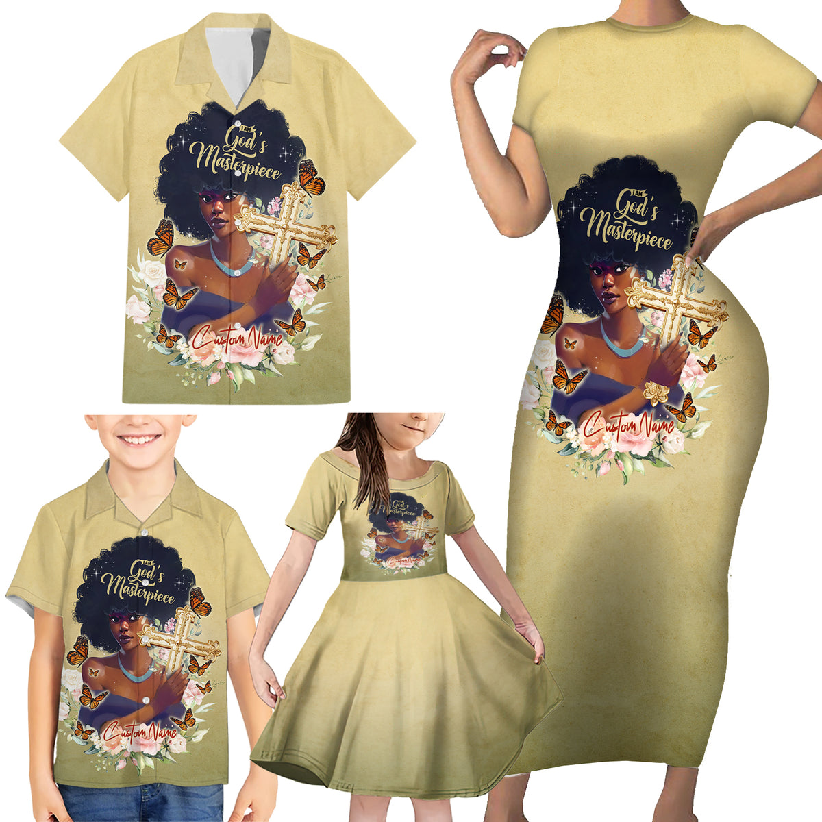 Personalized I Am God's Masterpiece Family Matching Short Sleeve Bodycon Dress and Hawaiian Shirt African Women - Wonder Print Shop