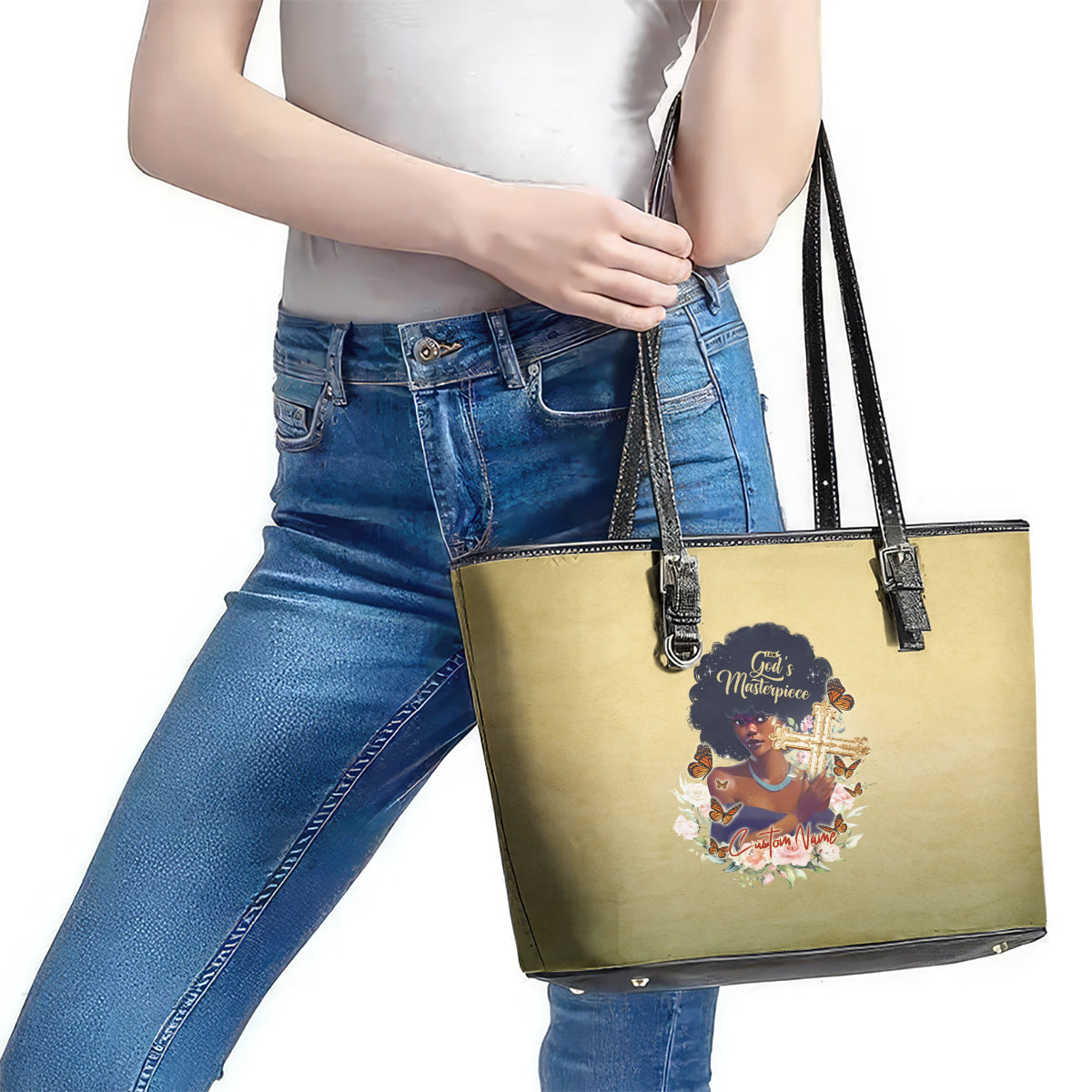 Personalized I Am God's Masterpiece Leather Tote Bag African Women - Wonder Print Shop