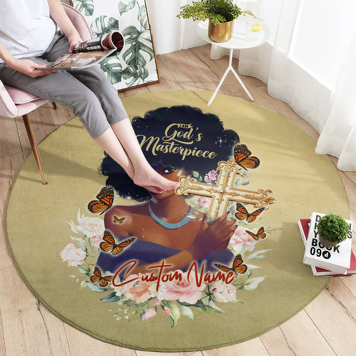 Personalized I Am God's Masterpiece Round Carpet African Women