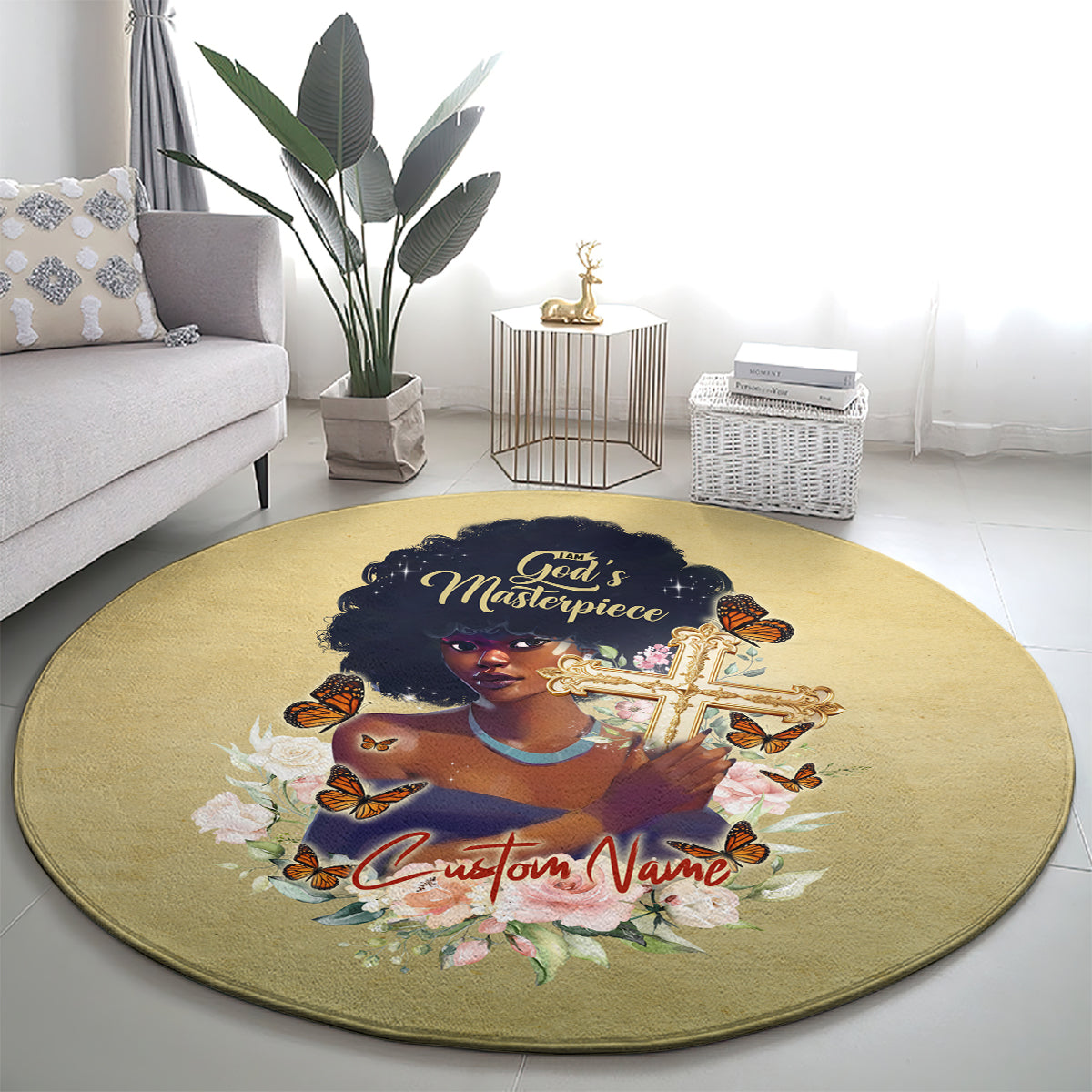 Personalized I Am God's Masterpiece Round Carpet African Women