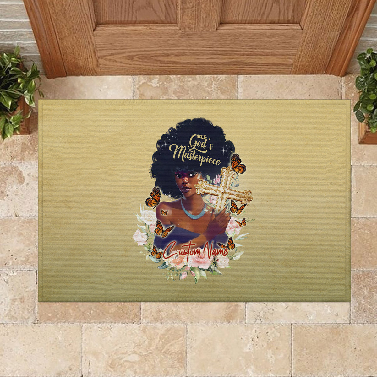 Personalized I Am God's Masterpiece Rubber Doormat African Women - Wonder Print Shop