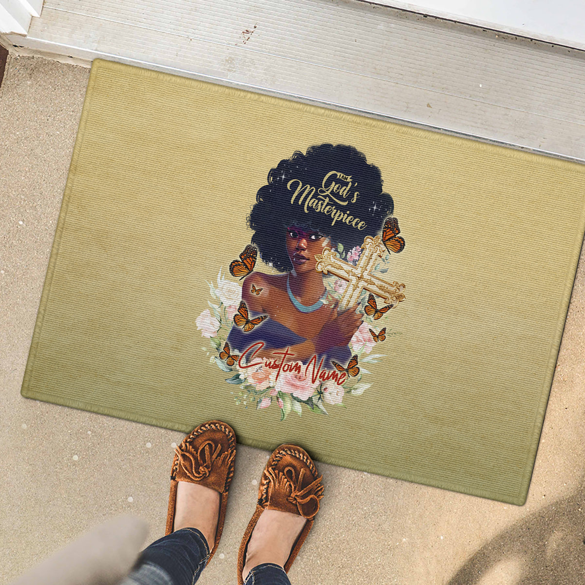 Personalized I Am God's Masterpiece Rubber Doormat African Women - Wonder Print Shop