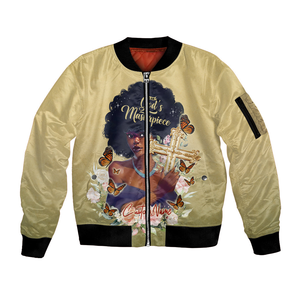 Personalized I Am God's Masterpiece Sleeve Zip Bomber Jacket African Women - Wonder Print Shop