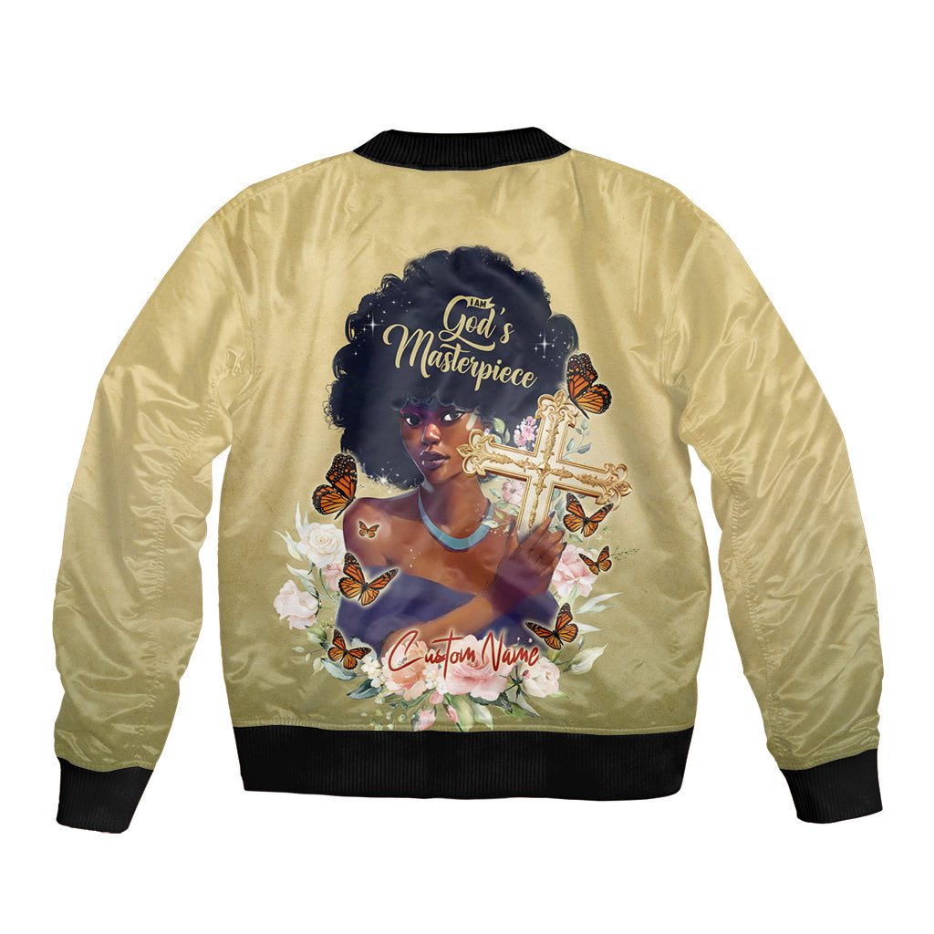 Personalized I Am God's Masterpiece Sleeve Zip Bomber Jacket African Women - Wonder Print Shop