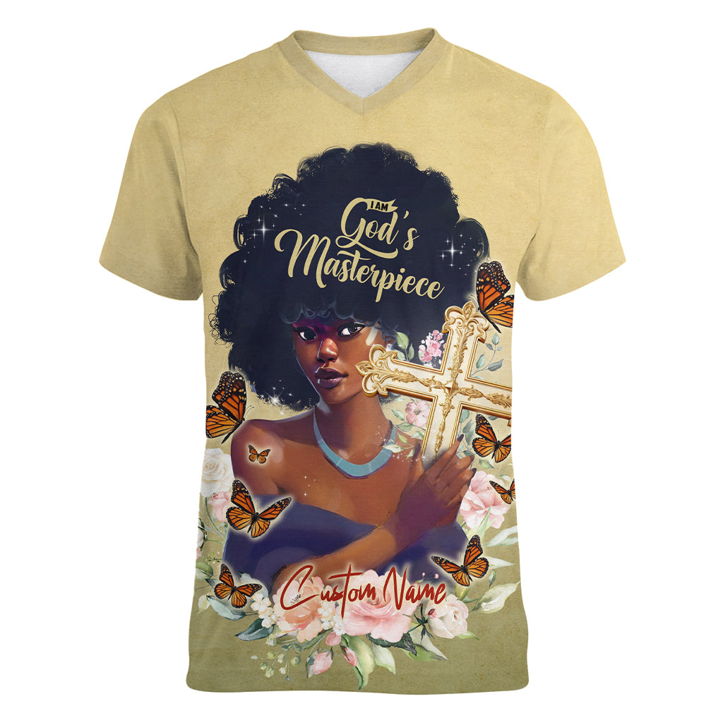 Personalized I Am God's Masterpiece Women V Neck T Shirt African Women - Wonder Print Shop