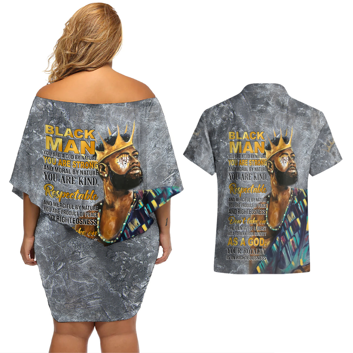Black Man Africa Couples Matching Off Shoulder Short Dress and Hawaiian Shirt Naturally King - Wonder Print Shop