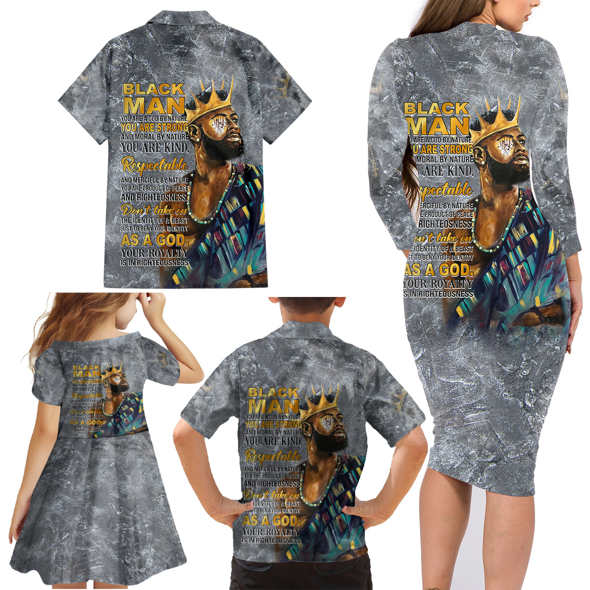 Black Man Africa Family Matching Long Sleeve Bodycon Dress and Hawaiian Shirt Naturally King - Wonder Print Shop
