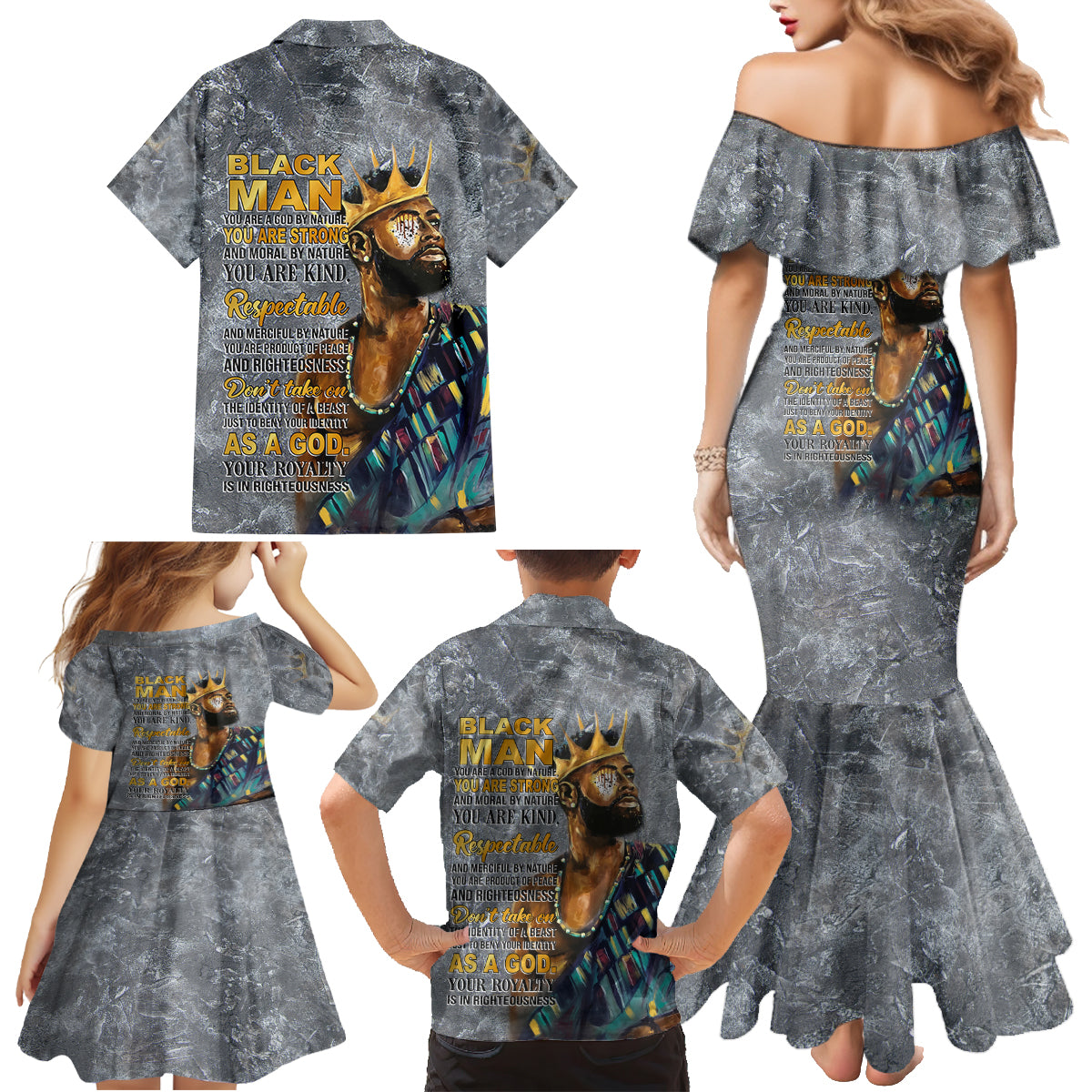 Black Man Africa Family Matching Mermaid Dress and Hawaiian Shirt Naturally King - Wonder Print Shop