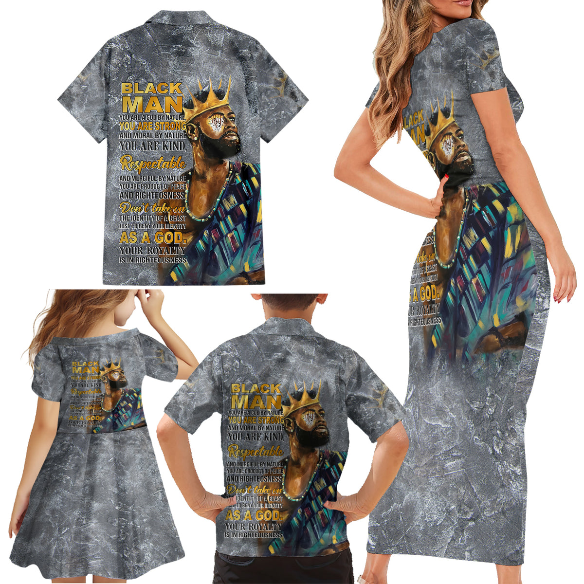 Black Man Africa Family Matching Short Sleeve Bodycon Dress and Hawaiian Shirt Naturally King - Wonder Print Shop