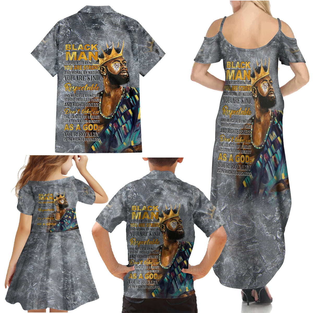 Black Man Africa Family Matching Summer Maxi Dress and Hawaiian Shirt Naturally King - Wonder Print Shop