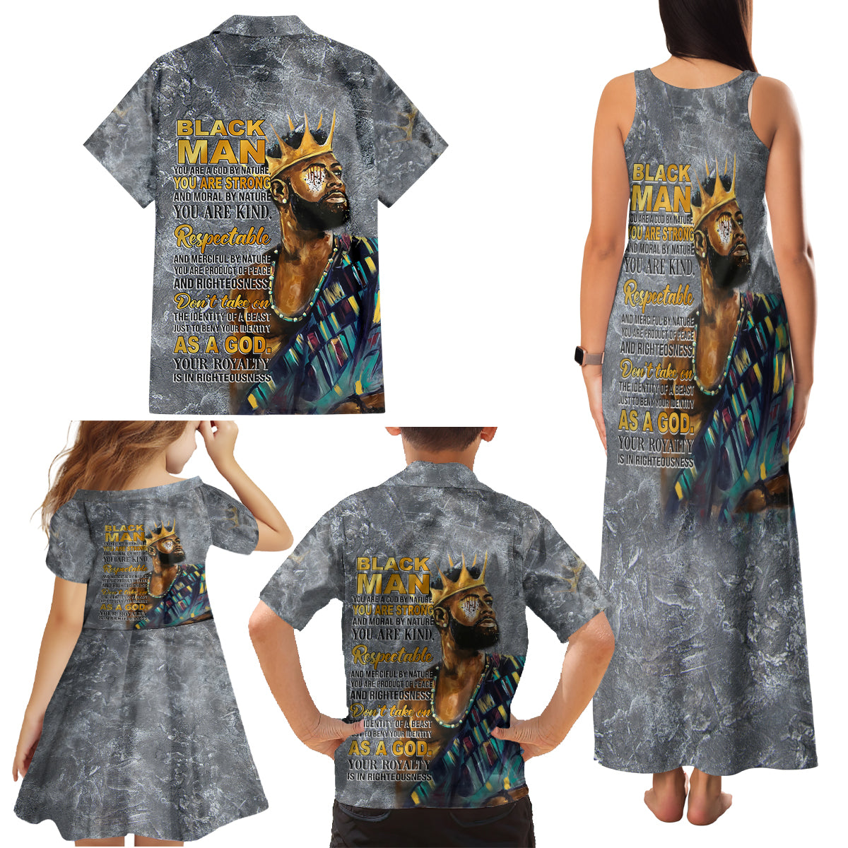Black Man Africa Family Matching Tank Maxi Dress and Hawaiian Shirt Naturally King - Wonder Print Shop