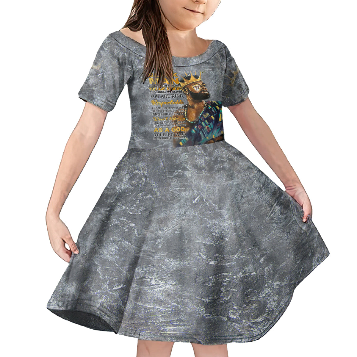 Black Man Africa Kid Short Sleeve Dress Naturally King - Wonder Print Shop