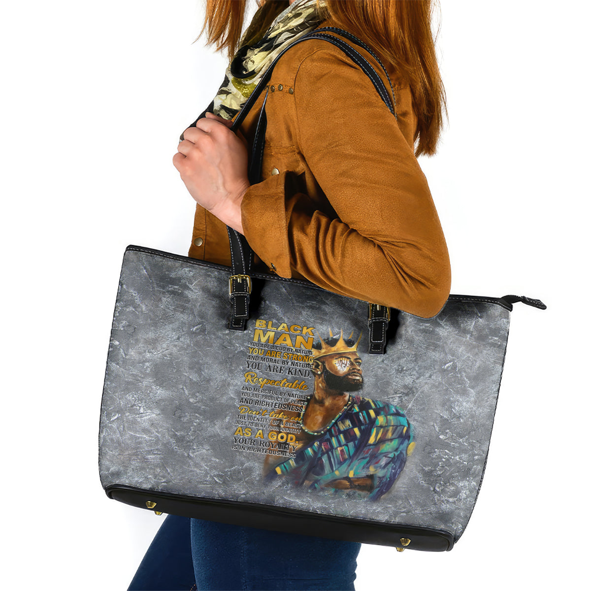 Black Man Africa Leather Tote Bag Naturally King - Wonder Print Shop